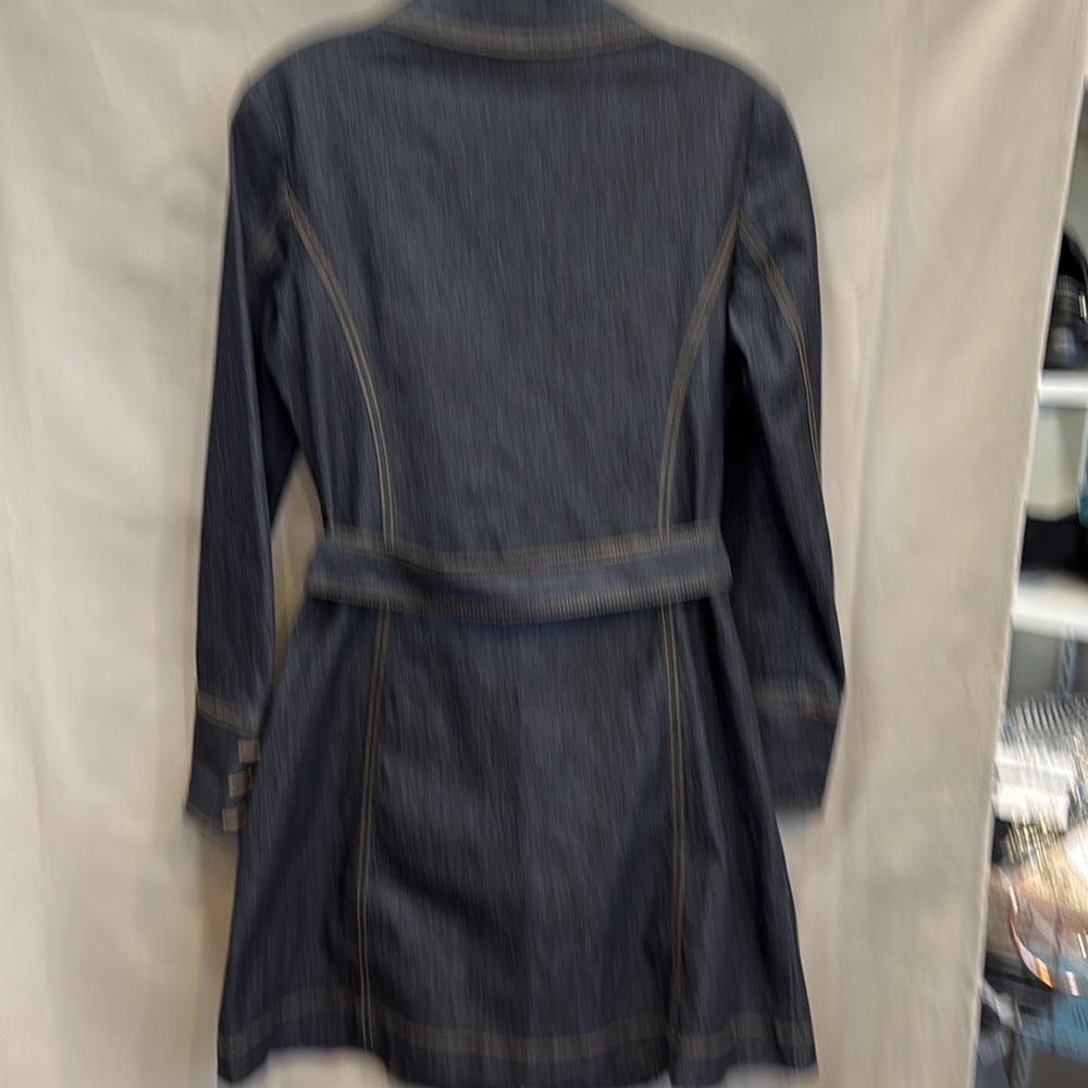 NWOT Bisou Bisou Denim Peacoat Dark Blue Denim w Yellow Stitch Size S - Picture 3 of 3